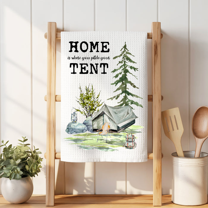 Home is where you pitch your tent Waffle Weave Towel