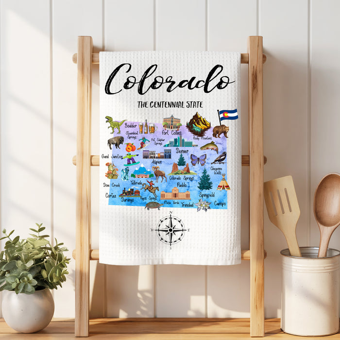 Colorado State Map Souvenir  Waffle Weave Towel