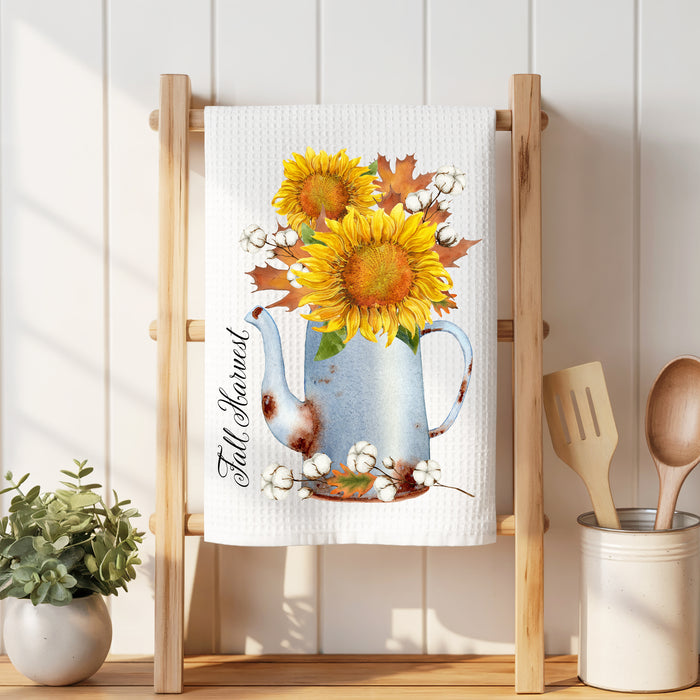 Fall Harvest Sunflower Autumn Waffle Weave Towel