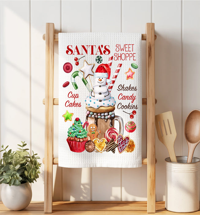 Christmas Santa's Sweet Shop Candy Waffle Weave Towel
