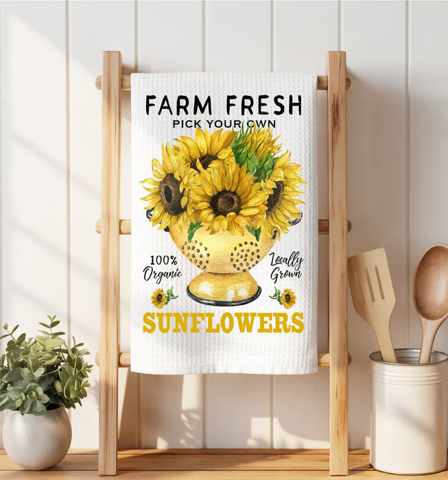 Farm Fresh Fall Autumn Sunflowers Waffle Weave Towel