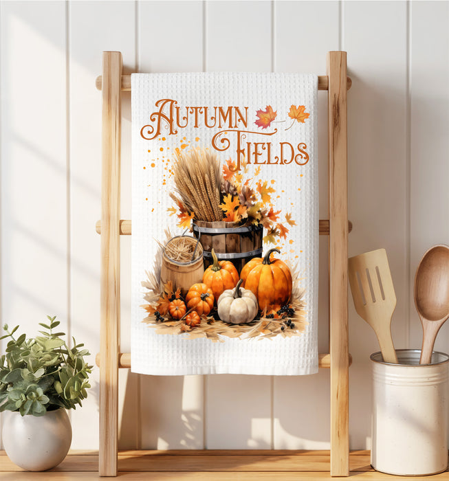 Autumn Field Pumpkin Harvest Waffle Weave Towel