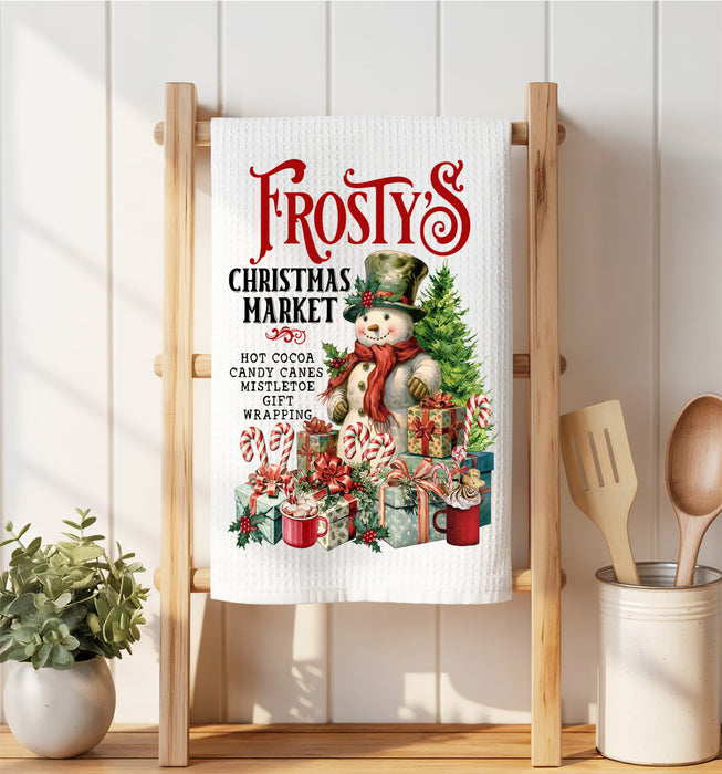 Frosty's Christmas Market Snowman Waffle Weave Towel