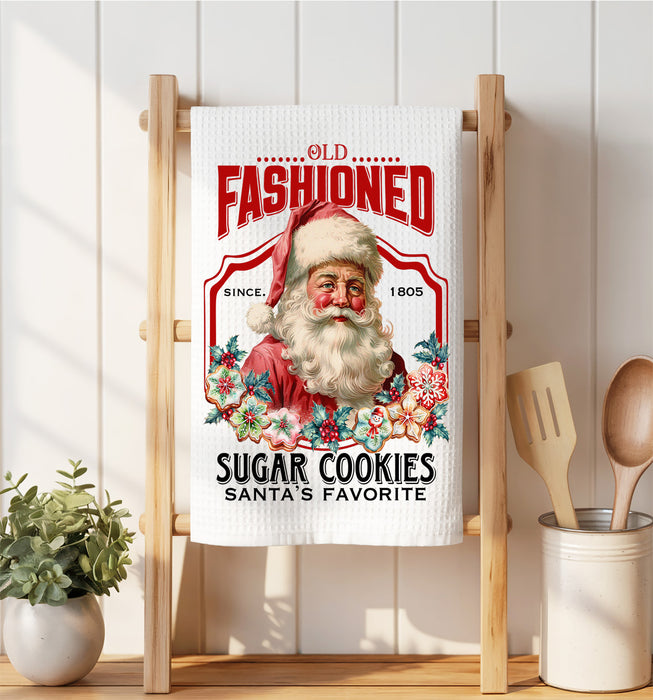 Old Fashion Christmas Santa Cookies Waffle Weave Towel