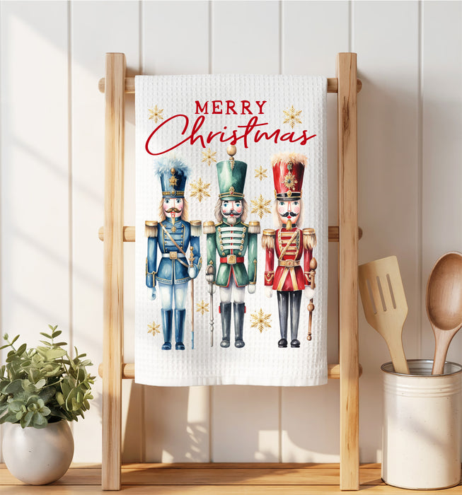 Merry Christmas Holiday Nutcracker Waffle Weave Towel