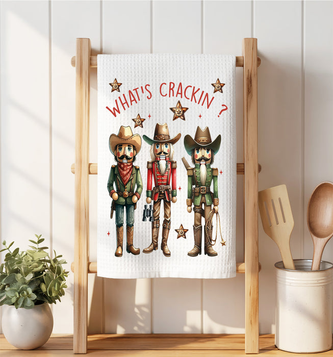 Christmas Western Cowboy Nutcrackers Waffle Weave Towel