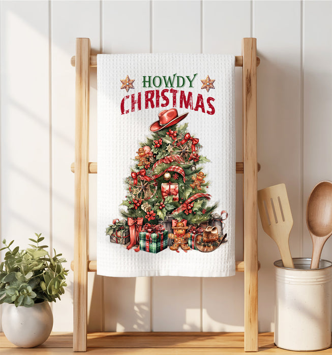 Western Howdy Christmas tree Waffle Weave Towel