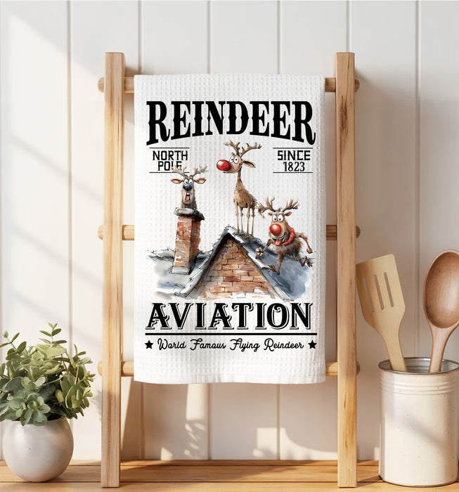 Christmas Reindeer Aviation Flying Waffle Weave Towel
