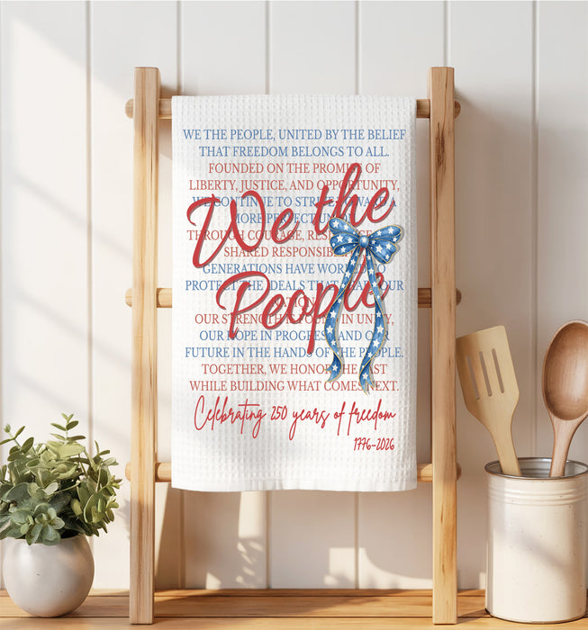 Patriotic We the People Bow 250 America Waffle Weave Towel