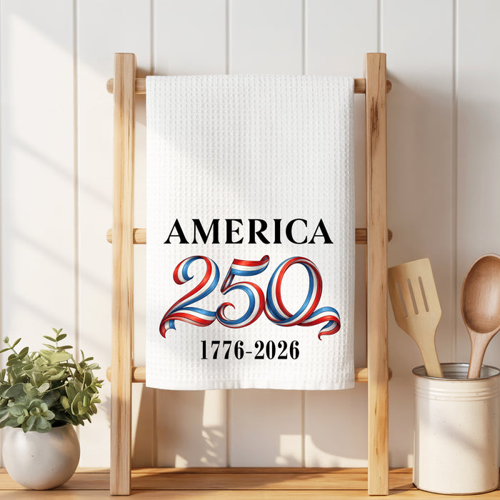 Patriotic Red White Blue 250 Anniversary Waffle Weave Towel