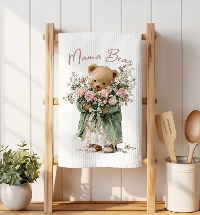 Mother's Day Mama Bear Waffle Weave Towel