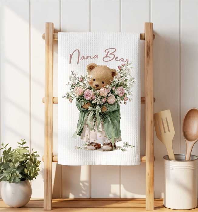 Mother's Day Nana Bear Waffle Weave Towel