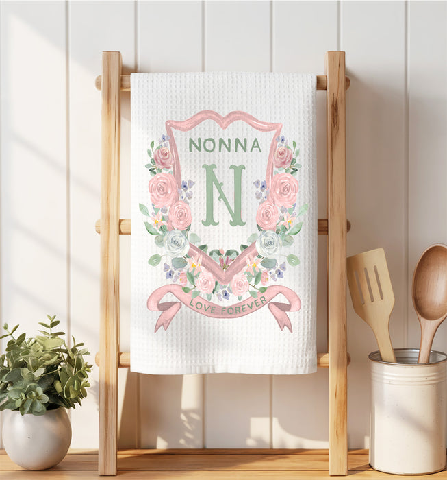 Mother's Day Nonna Floral Crest Waffle Weave Towel