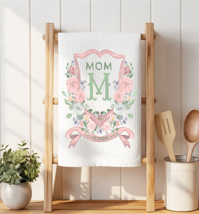 Mother's Day Mom Floral Crest Waffle Weave Towel