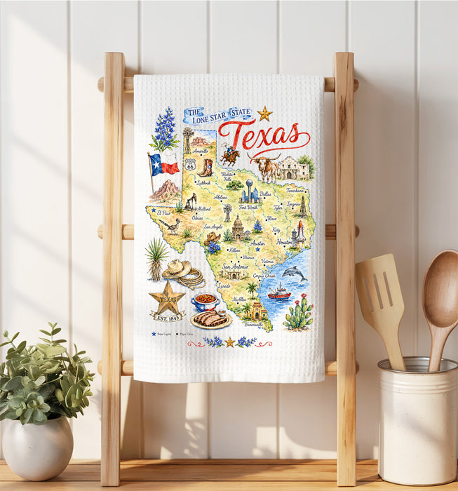 Texas State Map Waffle Weave Towel