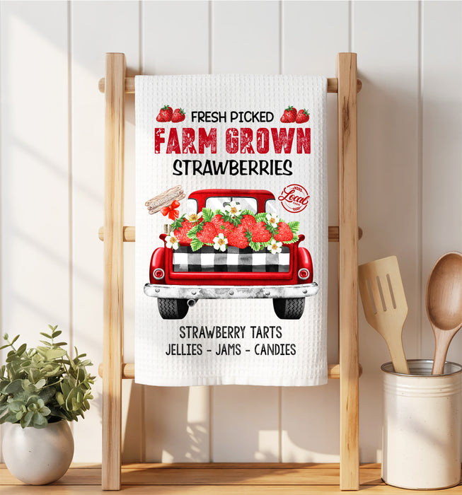 Country Farm Fresh Strawberries Waffle Weave Towel