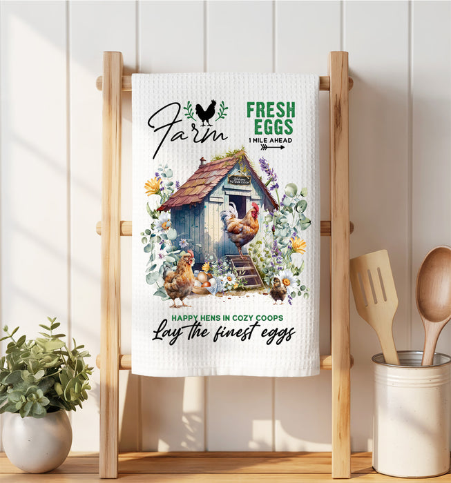 Country Farm Chicken Coop Waffle Weave Towel