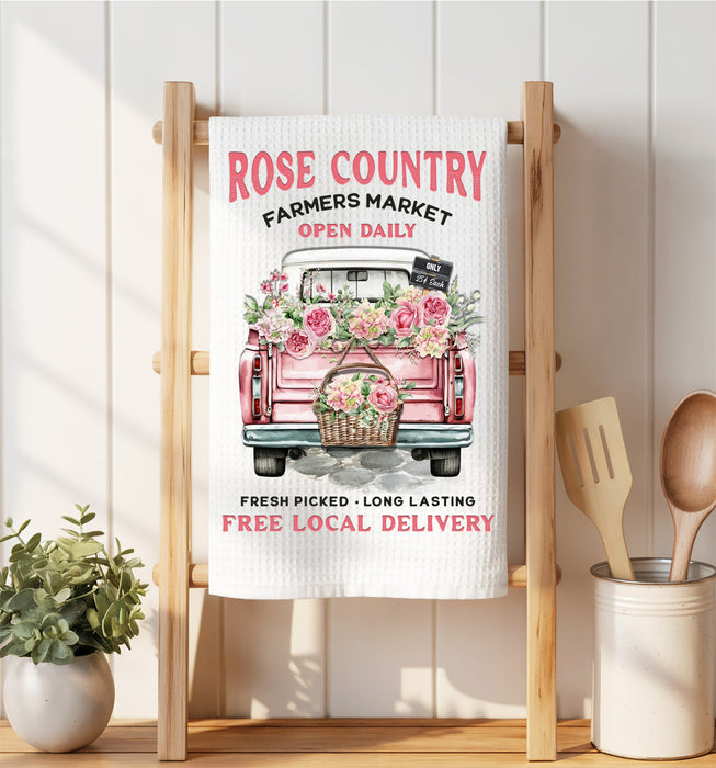 Country Rose Pick up Truck Waffle Weave Towel