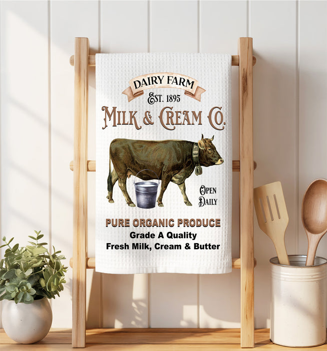 Dairy Farm Milk Cream Cow Waffle Weave Towel