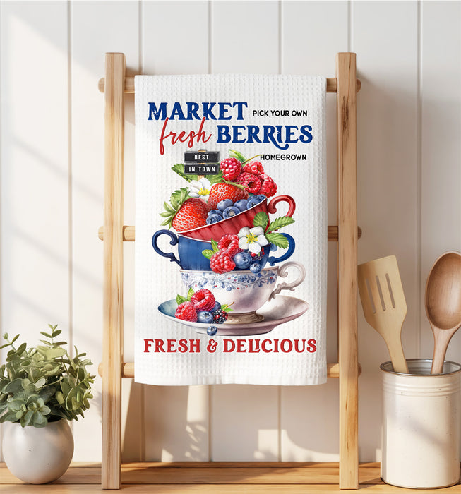 Farmers Market Fresh berries Waffle Weave Towel