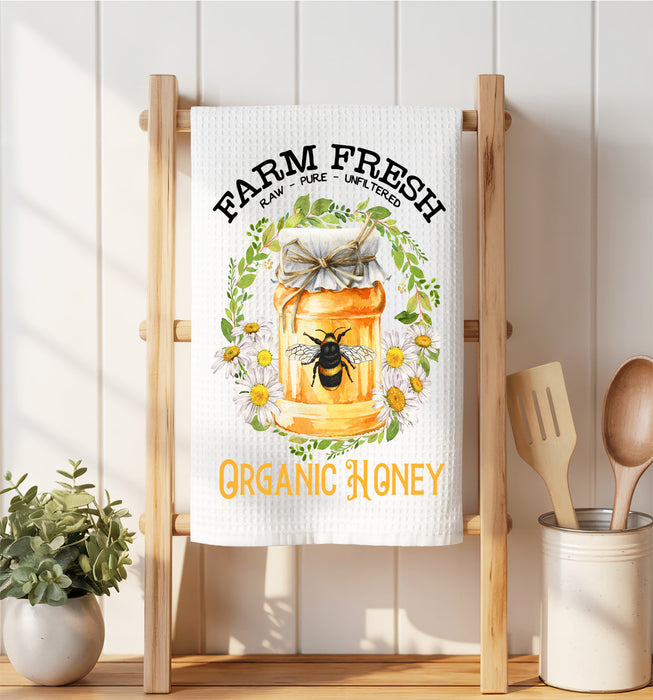 Farm Fresh Honey Bees Waffle Weave Towel