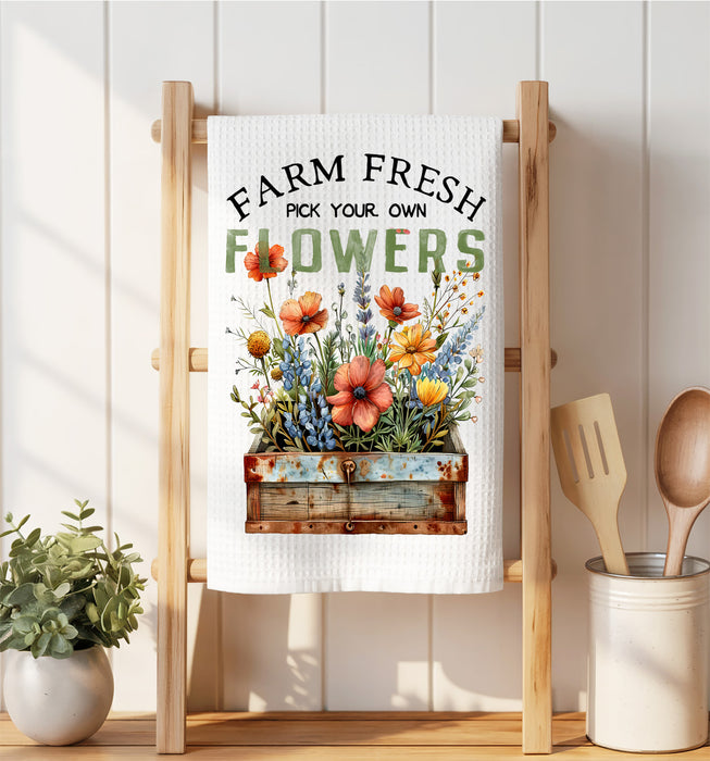 Farm FreshField country Flowers Waffle Weave Towel