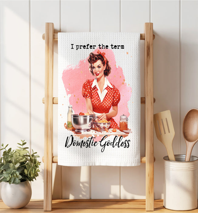 Domestic Goddess Retro Housewife Waffle Weave Towel