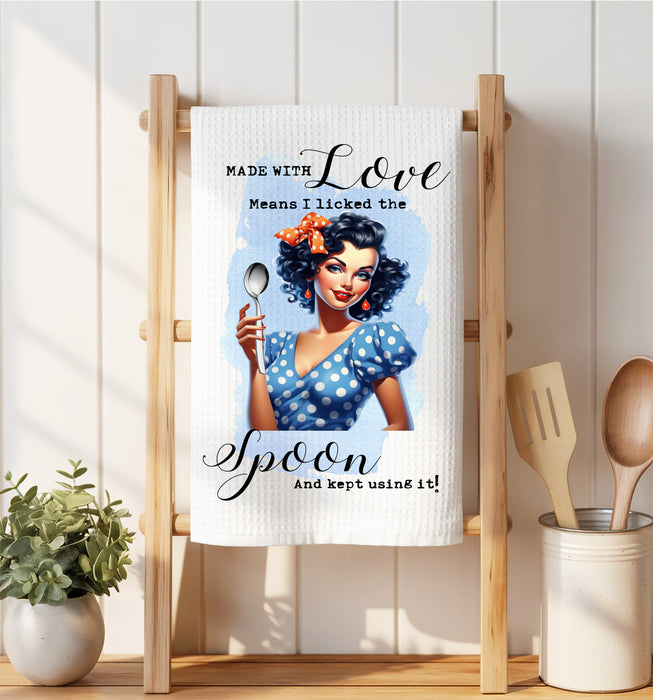 Made with love Lick the Spoon Funny Waffle Weave Towel
