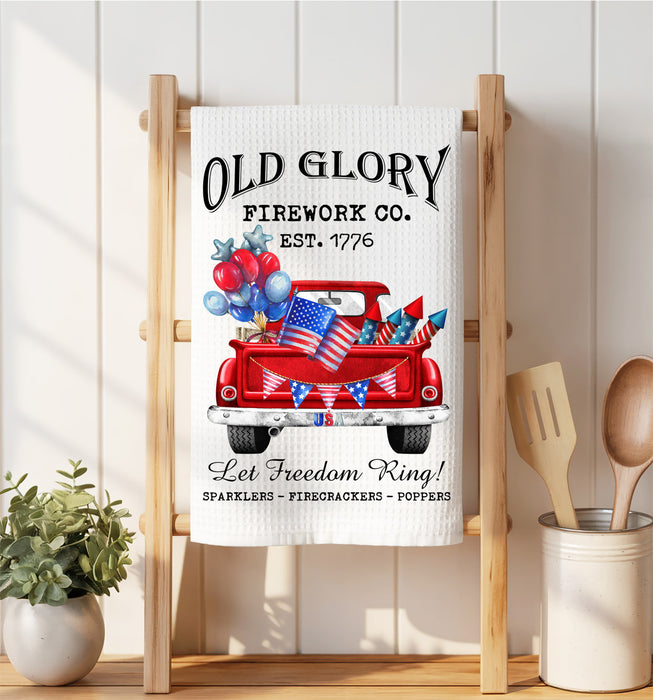 Old Glory Fireworks Co Patriotic Waffle Weave Towel