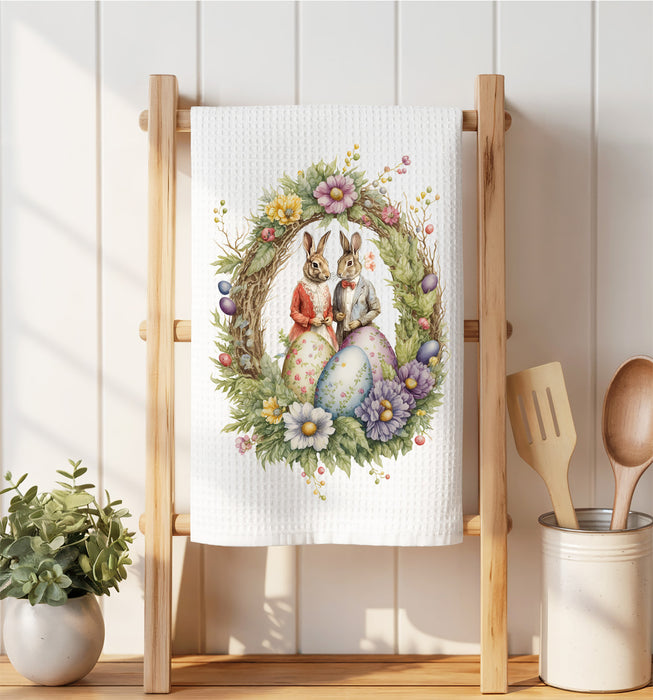 Easter Vintage Victorian Bunnies Waffle Weave Towel