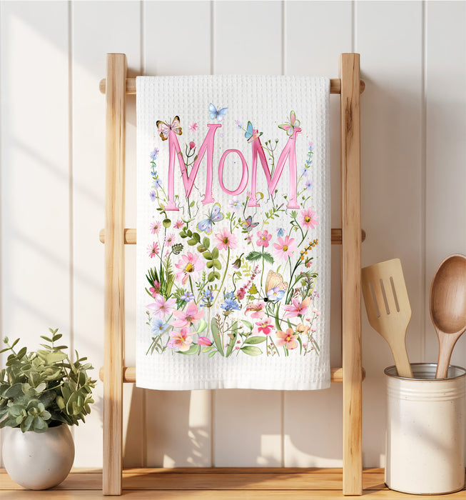 Mother's Day Wild Flowers Mom Waffle Weave Towel