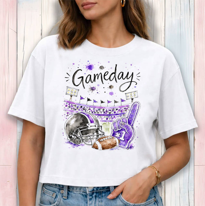 Gameday Football Black & Purple Cropped T-Shirt