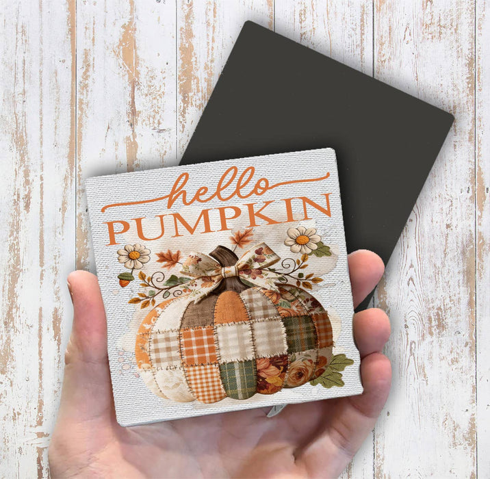 Fall Hello Pumpkin Quilted Patch  Magnet Fridge