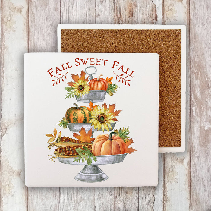Fall Sweet Fall Pumpkins Corn Flowers, Stone Coaster