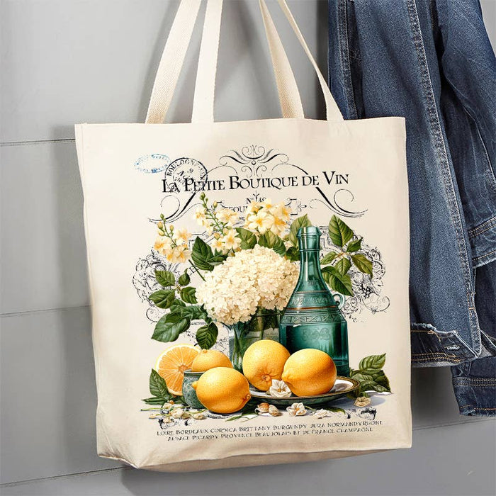 Vintage French Flower Lemons Canvas Tote Bag