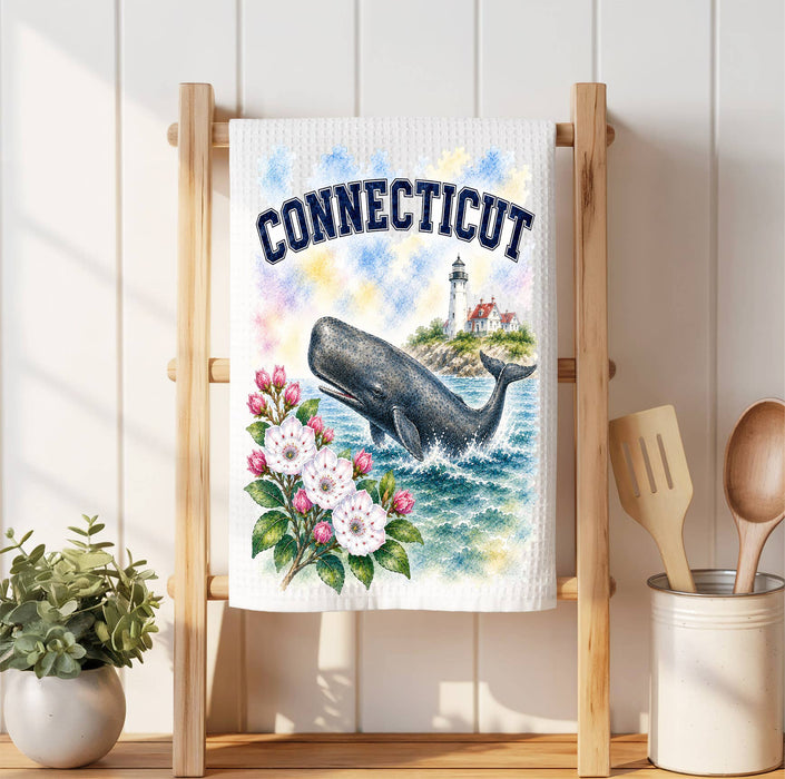 Connecticut State Bird and Animal Waffle Weave Towel