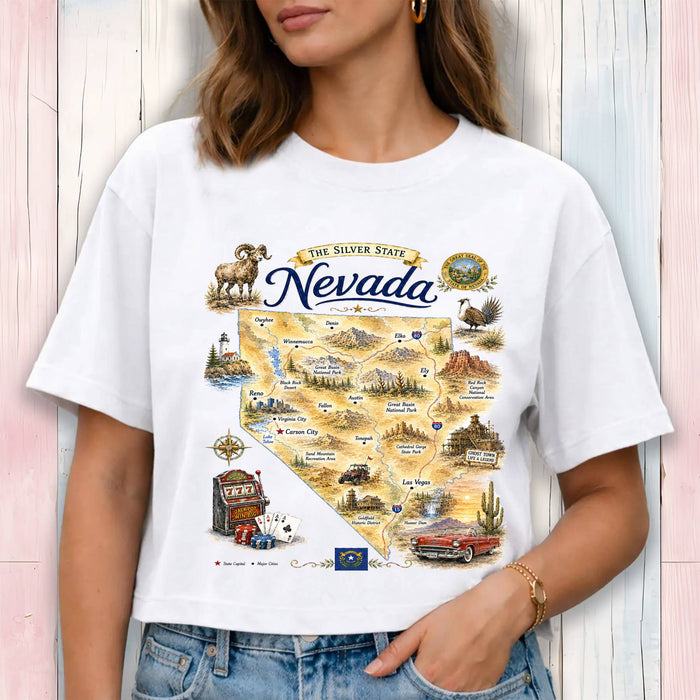 Nevada State Map Landmark Cropped T-Shirt