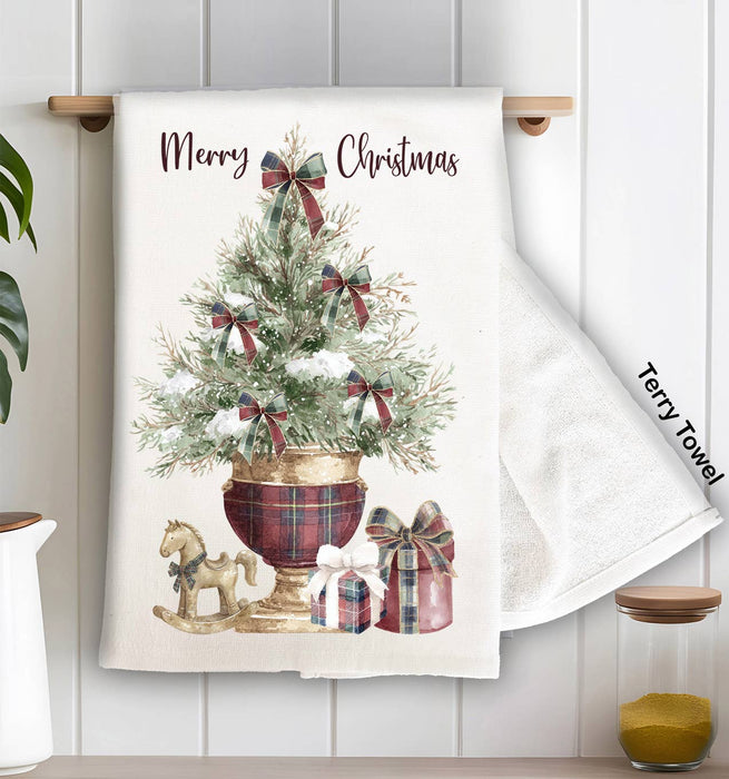 Christmas Tree Burgundy Velvet Kitchen Terry Towel