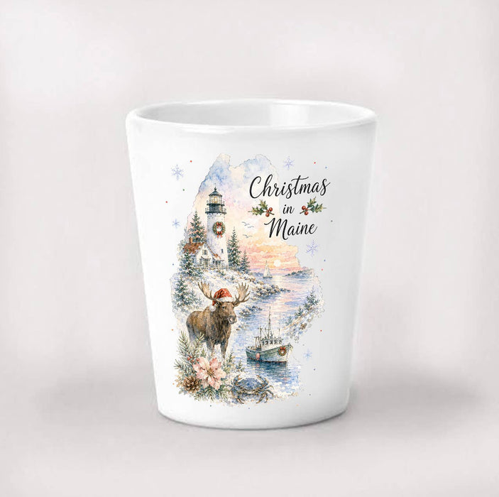 Christmas in Maine State Map Shot Glass