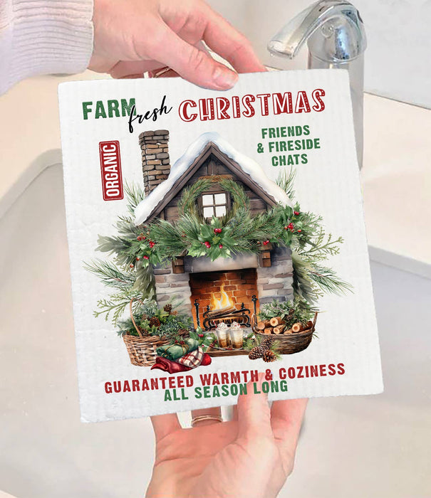 Farm Fresh Christmas Fireplace  Swedish Dishcloth