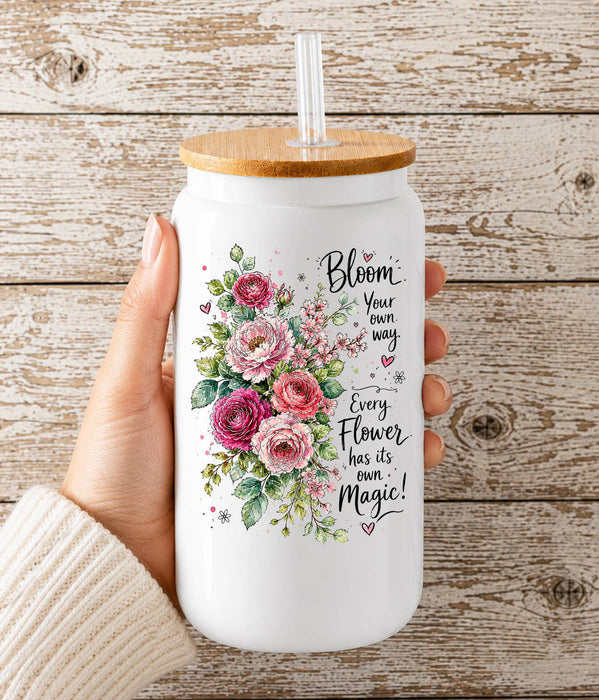 Bloom your own Way Watercolor Roses Glass Cup