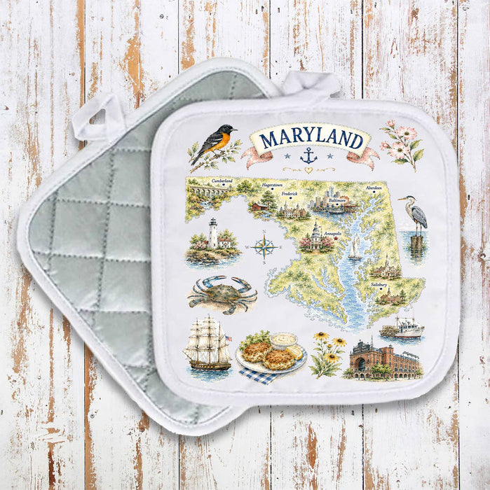 Maryland State Map Landmark Pot Holder