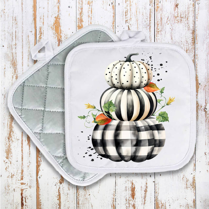 Fall Black and White Checkered Pumpkins Pot Holder Oven Mitt