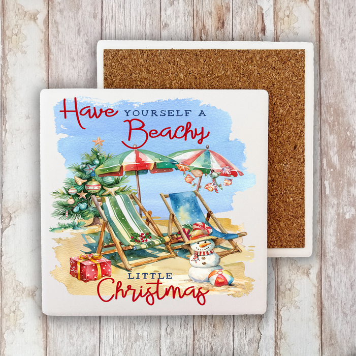 Coastal Have a Beachy Christmas Stone Coaster
