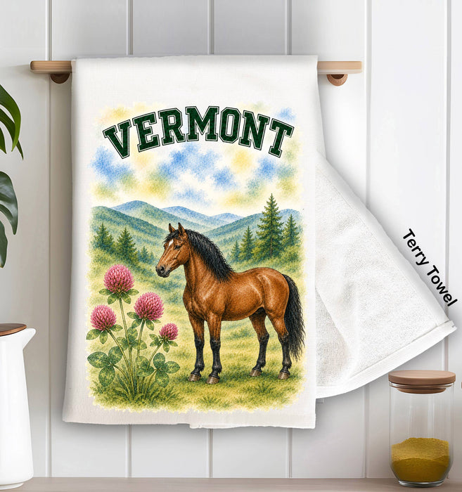 Vermont State Bird and Animal Kitchen Terry Towel