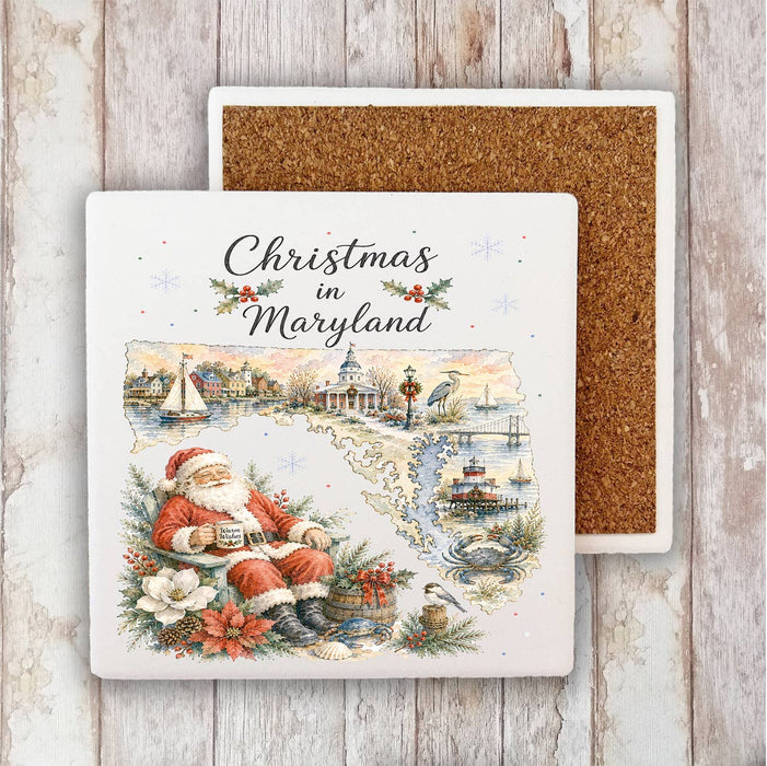 Christmas in Maryland State Map Stone Coaster