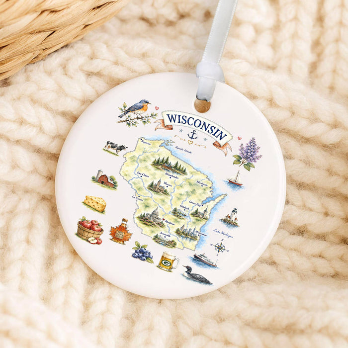 Wisconsin State Map Landmark Ornament