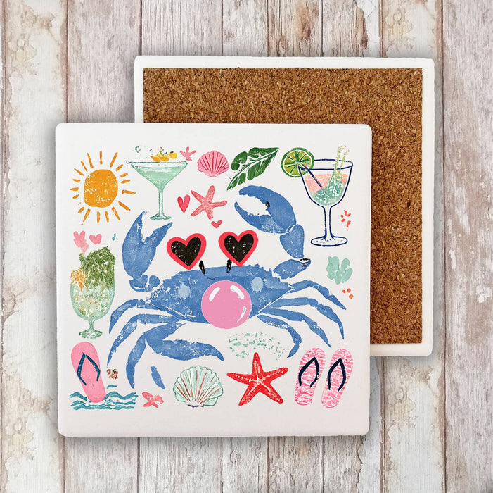 Coastal Blue Grab Blowing Bubble Stone Coaster