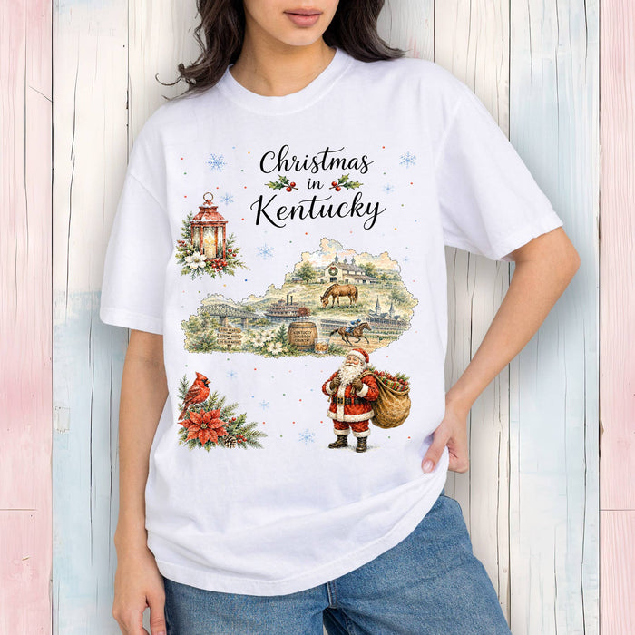 Christmas in Kentucky State Map T-Shirt