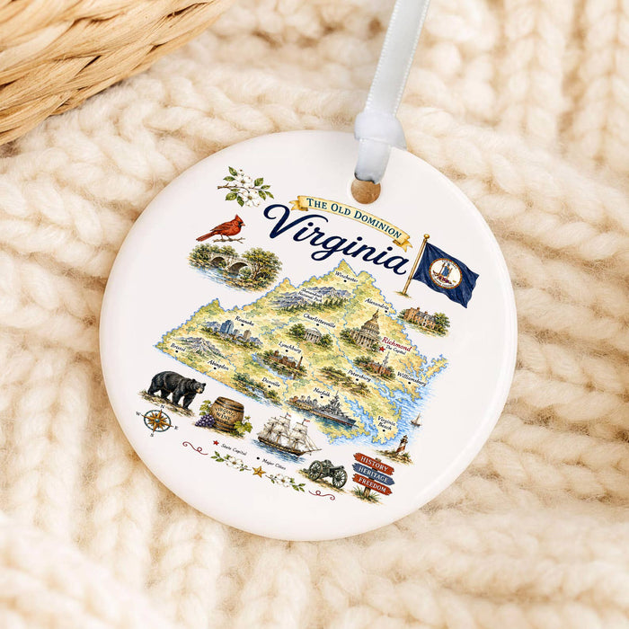 Virginia State Map Landmark Ornament